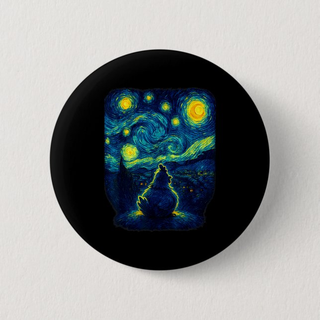 Badge Rond 5 Cm Chicken Starry Funny Night Van Gogh Farm Lover Gir (Devant)
