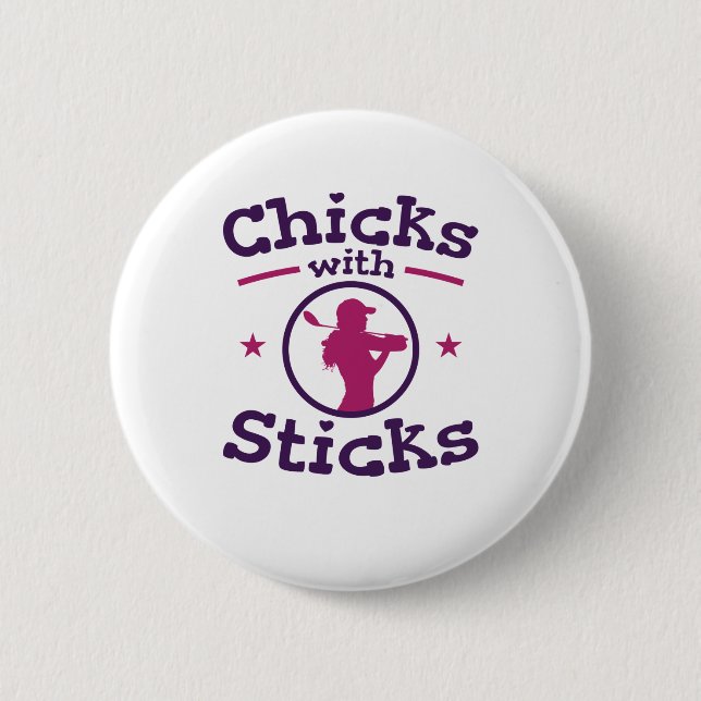 Badge Rond 5 Cm Chicks avec bâtons Golf Golfing Femmes (Devant)