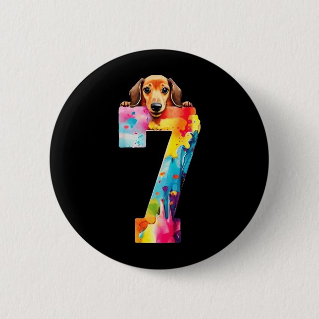 Badge Rond 5 Cm Chien 7 Ans Anniversaire Teckel (Devant)