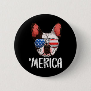 Badge Rond 5 Cm Chien à chien français 4 juillet Drapeau américain