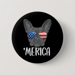 Badge Rond 5 Cm Chien à chien français 4 juillet Drapeau américain