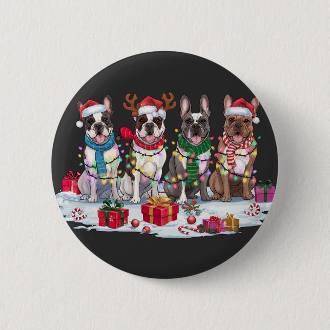 Badge Rond 5 Cm Chien à rames de Noël (Devant)