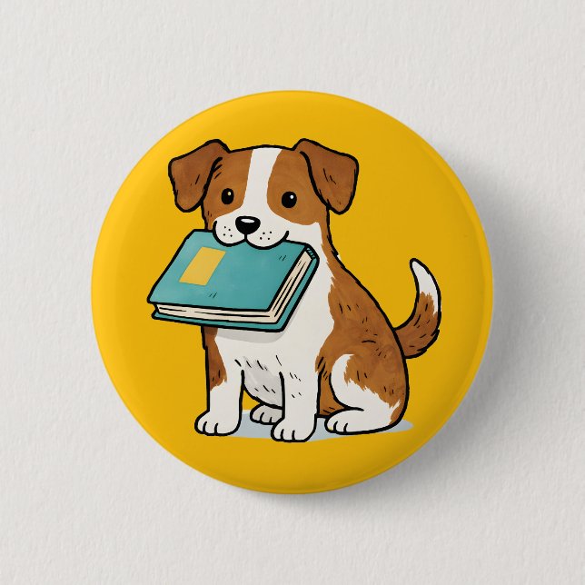 Badge Rond 5 Cm Chien adorable avec livre (Devant)