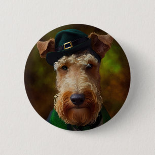 Badge Rond 5 Cm chien airedale à la St. Patrick's Day