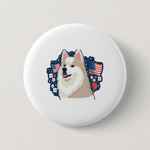 Badge Rond 5 Cm Chien Akita avec thème de la fête de l'indépendanc