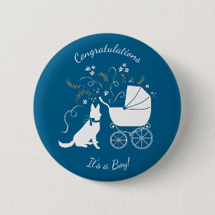Badge Rond 5 Cm Chien allemand Baby shower bleu garçon