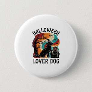 Badge Rond 5 Cm Chien amateur d'Halloween Chapeau de sorcière Citr