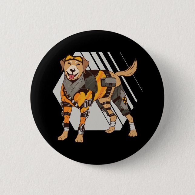 Badge Rond 5 Cm Chien avec armure, Robot Chien, Cyborg Chien (Devant)