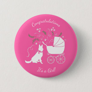 Badge Rond 5 Cm Chien berger allemand Baby shower fille rose