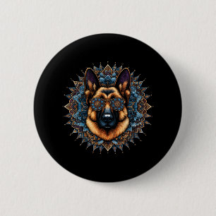 Badge Rond 5 Cm Chien berger allemand cool Mandala Style Art Chris