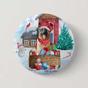 Badge Rond 5 Cm Chien berger allemand dans la neige Maison de chie