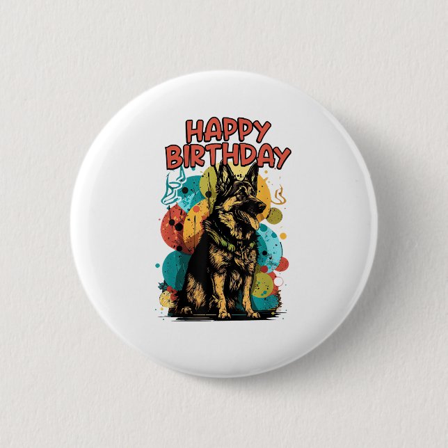 Badge Rond 5 Cm Chien berger allemand joyeux fête d'anniversaire S (Devant)