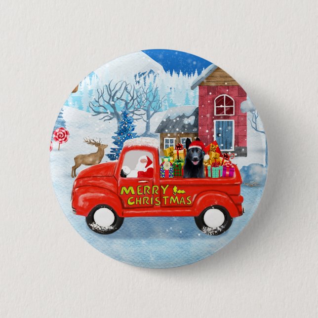 Badge Rond 5 Cm Chien berger allemand Livraison de Noël Camion Nei (Devant)