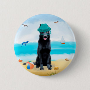 Badge Rond 5 Cm Chien berger allemand noir sur la plage