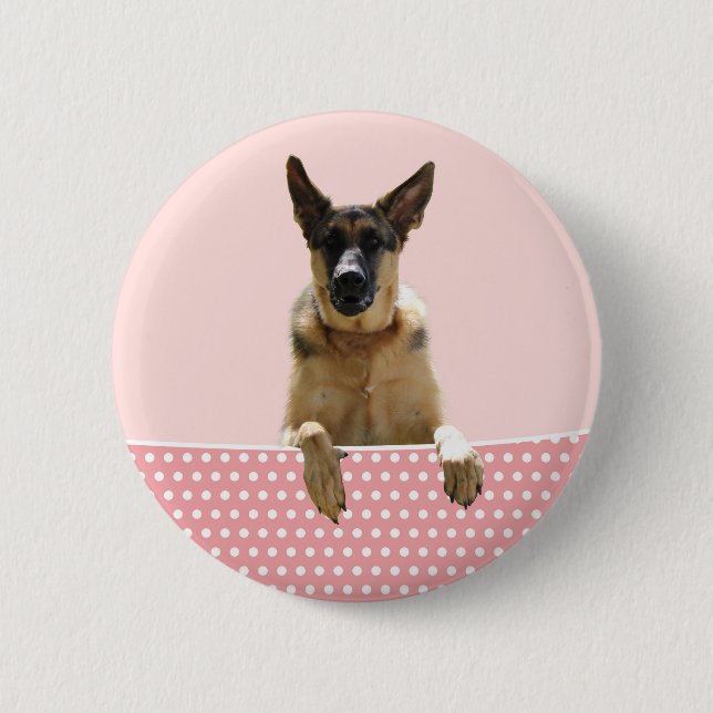 Badge Rond 5 Cm Chien berger allemand Pois roses (Devant)