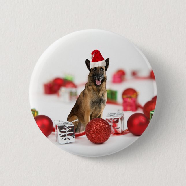 Badge Rond 5 Cm Chien berger allemand w Cadeaux de Noël Santa Hat (Devant)