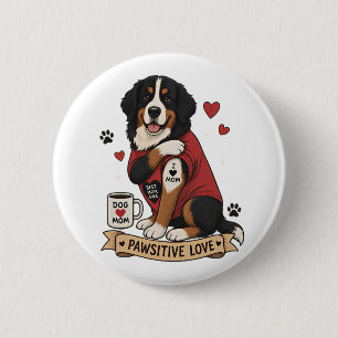 Badge Rond 5 Cm Chien Bernois avec Illustration de Tatouage I Hear