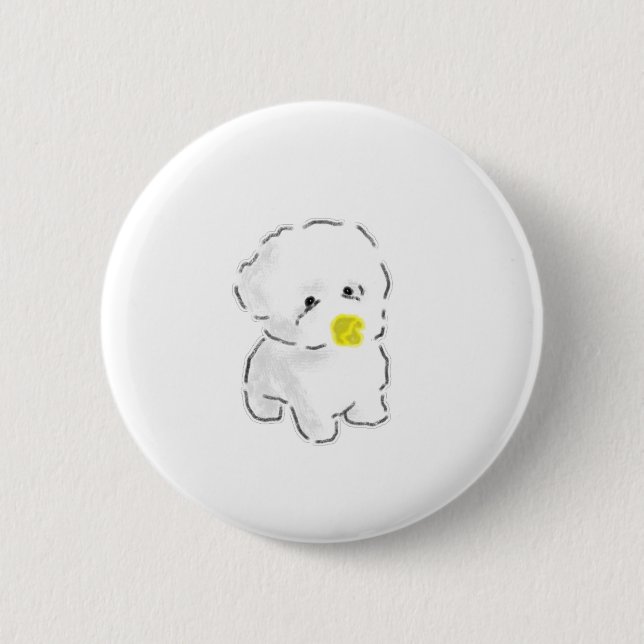 Badge Rond 5 Cm Chien Bichon Frise Mignon portant un Muzzle de bec (Devant)
