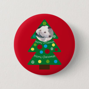 Badge Rond 5 Cm Chien blanc mignon Coloré Arbre de Noël Rouge