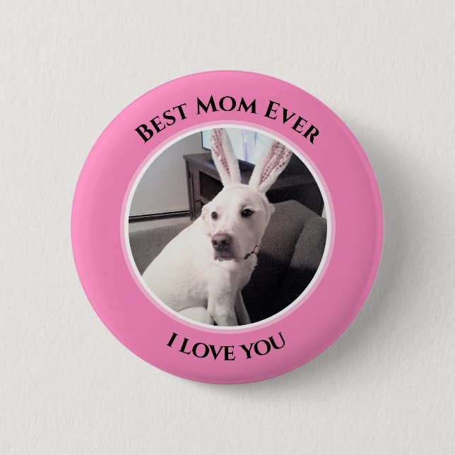 Badge Rond 5 Cm Chien blanc sucré avec lapin de Pâques Oreilles Ma (Devant)