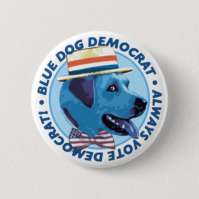 Badge Rond 5 Cm Chien bleu Démocrate. Bouton (Devant)