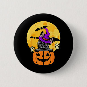 Badge Rond 5 Cm Chien Bouledogue Français Noir Sorcière Amateur de