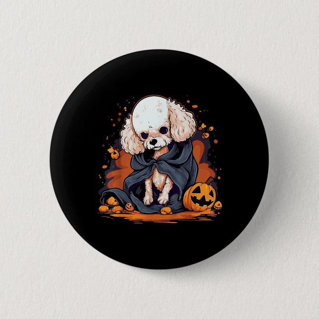 Badge Rond 5 Cm Chien Caniche Halloween (Devant)