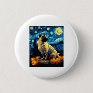 Badge Rond 5 Cm Chien carlin de van gogh nuit étoilée halloween Fu