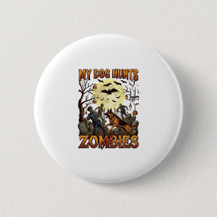 Badge Rond 5 Cm Chien chasse les zombies Halloween Berger allemand
