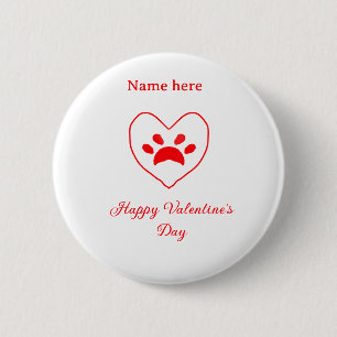 Badge Rond 5 Cm Chien chat patte cœur rouge joyeuse Saint-Valentin