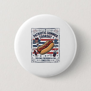 Badge Rond 5 Cm Chien Chaud Patriotique Pique-Nique Vintage
