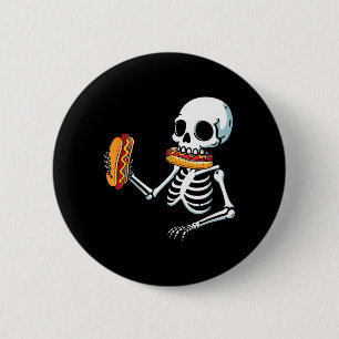 Badge Rond 5 Cm Chien chaud squelette Halloween