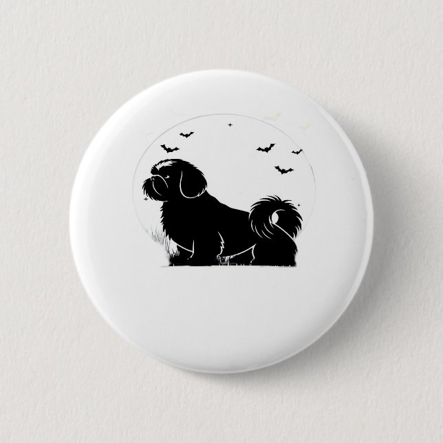 Badge Rond 5 Cm Chien Chih Tzu - Silhouette de lune d'Halloween Cl (Devant)