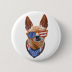 Badge Rond 5 Cm Chien Chihuahua USA Indépendance Américaine 4 juil