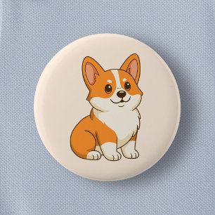 Badge Rond 5 Cm Chien Corgi Beige Mignon