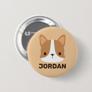 Badge Rond 5 Cm Chien Corgi mignon avec nom personnalisé
