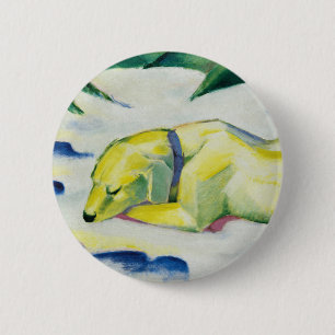 Badge Rond 5 Cm Chien couché dans la neige peinture par Franz Marc