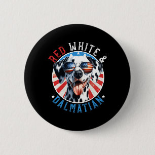 Badge Rond 5 Cm Chien Dalmatien 4 Juillet Rouge Blanc Et Amateurs