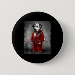 Badge Rond 5 Cm Chien Dalmatien Judo Karate Master En Judogi Rouge