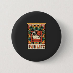 Badge Rond 5 Cm Chien d'art populaire rétro Pug Life