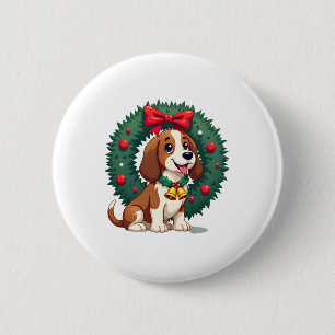 Badge Rond 5 Cm Chien de Basset Hound Jingle Bells
