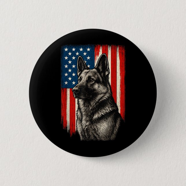 Badge Rond 5 Cm Chien de berger allemand patriotique drapeau améri (Devant)