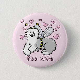 Badge Rond 5 Cm Chien de berger anglais de mine d'abeille vieux