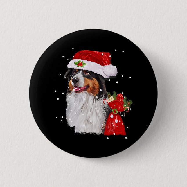 Badge Rond 5 Cm Chien de Berger Australien Noël (Devant)