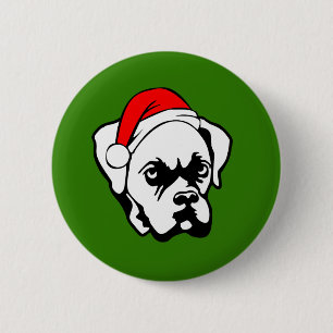 Badge Rond 5 Cm Chien de boîte avec chapeau de Noël