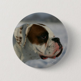 Badge Rond 5 Cm Chien de boxeur dans la neige