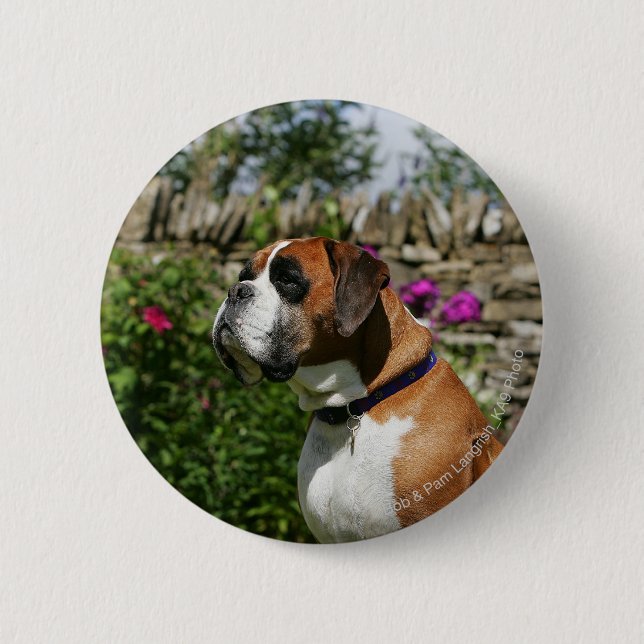 Badge Rond 5 Cm Chien de boxeur en fleurs (Devant)