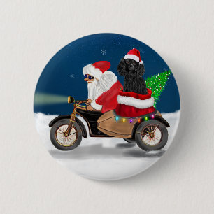 Badge Rond 5 Cm Chien de caniche Noël Père Noël