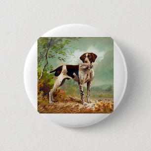 Badge Rond 5 Cm Chien de chasse avec oiseau dans la bouche
