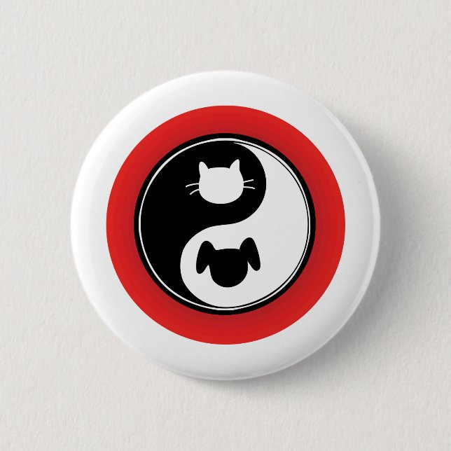 Badge Rond 5 Cm Chien de chat de Yin Yang (Devant)